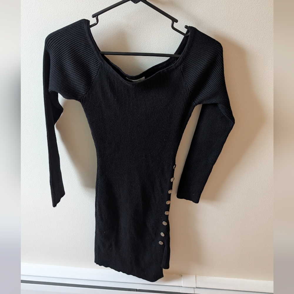 Love always black off the shoulder long sleeve tight sweater dress. Size Large